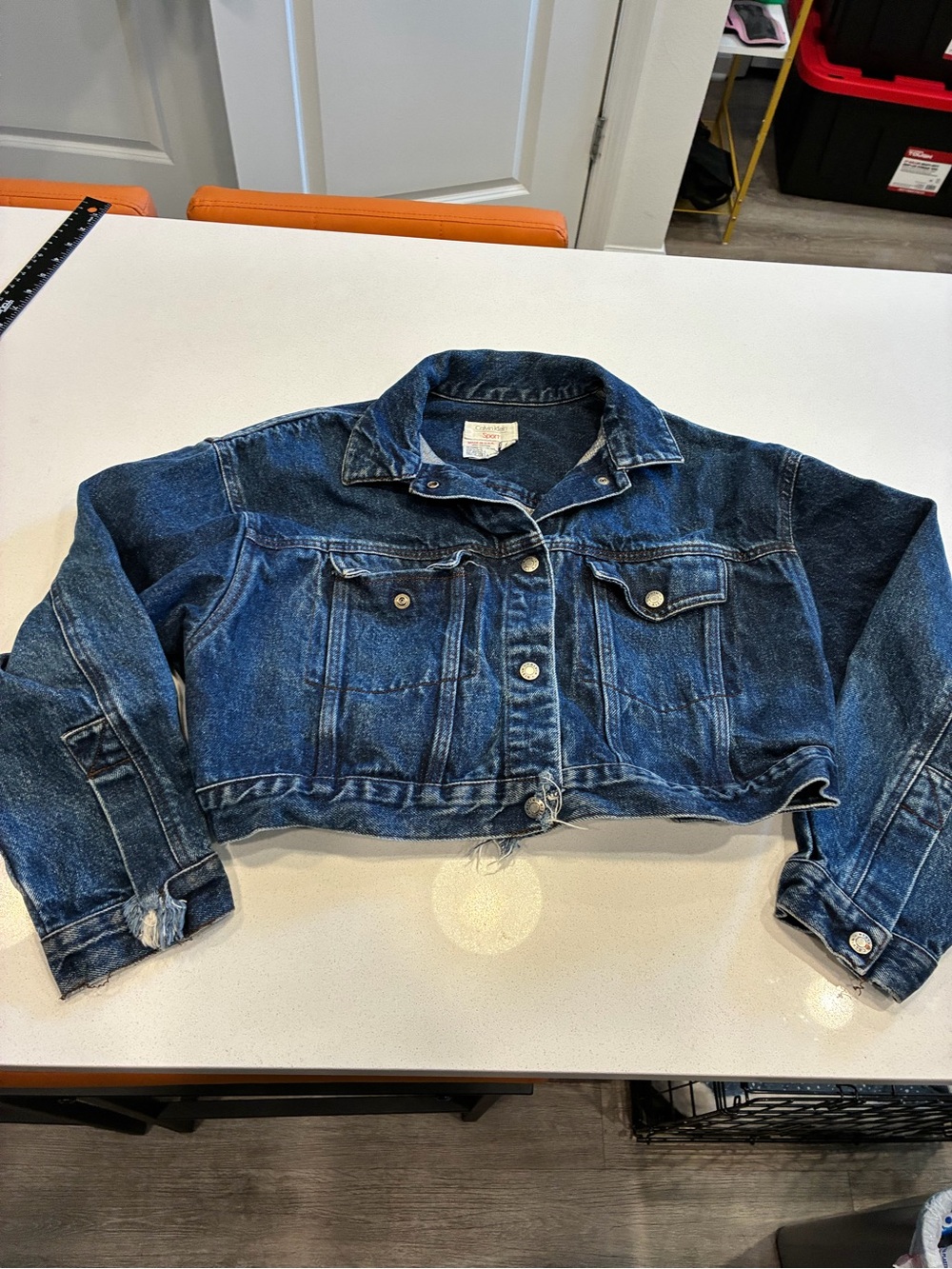 Calvin Klein Sport Women's Blue Button Front Collared Pocket Jean Jacket M
